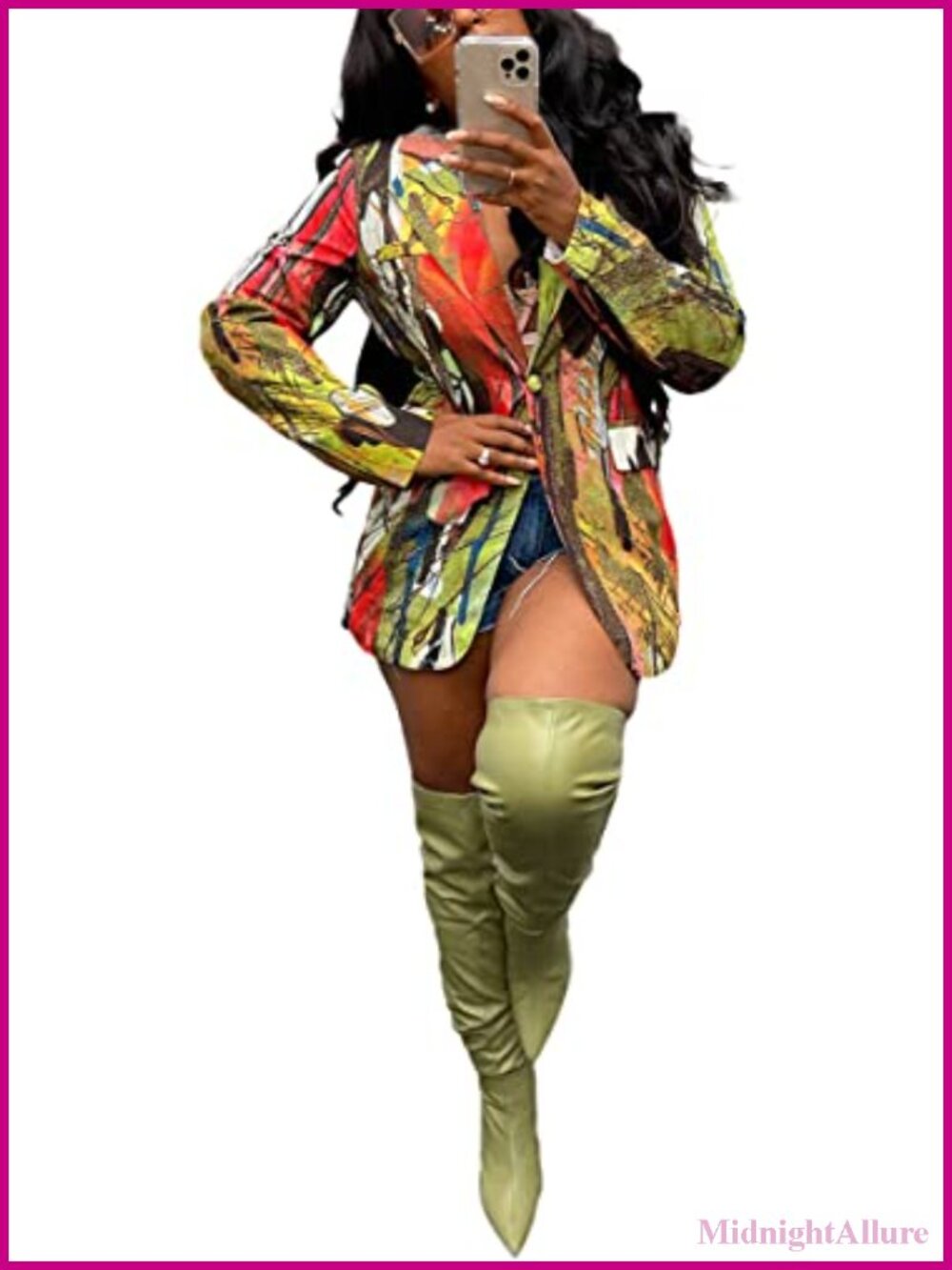 Women's Graphic Print Blazer Button Open Front Lapel Long Sleeve Casual Jacket